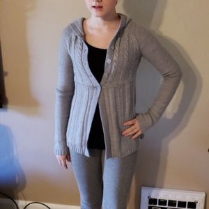 BCBG Maxazria girls grey knit cardigan hooded